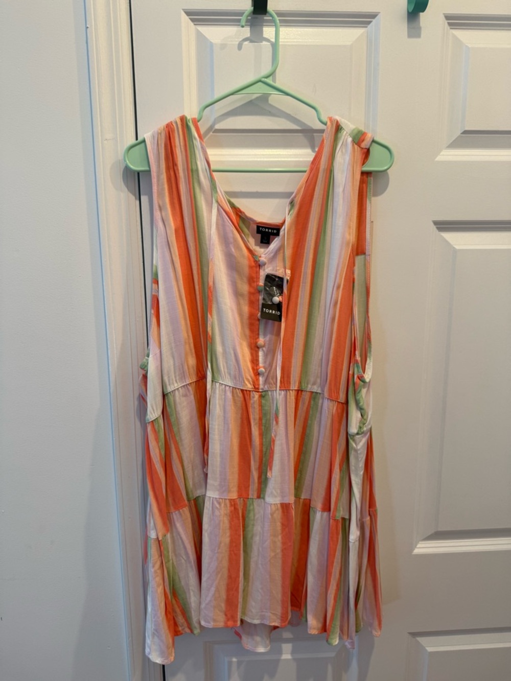 Torrid Tiered Tunic Tank-Top in Orange, White & Green Stripes